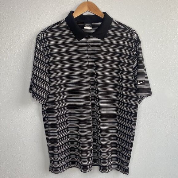 Nike Golf Mens Size XXL Dri-Fit Performance Black White Striped Polo Shirt - Picture 2 of 9